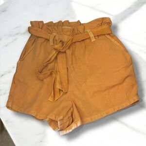 O’Neill | Women’s Linen & Cotton Mustard Paperbag High Waist Shorts | Size XS